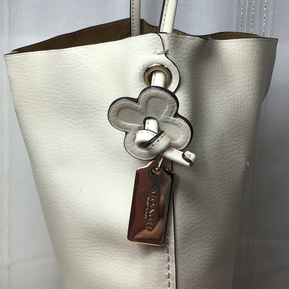 Coach ‘Derby’ Chalk Pebble Leather Crossbody with Gold Accents - Picture 7 of 12